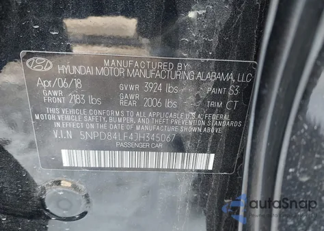 2018 Hyundai Elantra Value Edition z USA, uszkodzony, nr VIN 5NPD84LF4JH345067